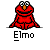Pixelated red character with white eyes and orange nose in various poses, each labeled 'Elmo' below.