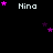 Black background with repeated white text 'Nina' and scattered pink and purple star shapes in various positions.