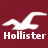 Maroon background with white seagull silhouette and 'Hollister' text in pixelated font, showing animation changes across frames.