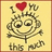Pixelated cartoon face with heart above head, text "I love you..." and hearts on blue background, names "anna and christine" below.