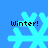 Four pixelated snowflakes on a blue background, each with 'Winter!' text above them.