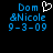 Blue pixelated text on black background with a white heart symbol above the name, showing two states: one with and one without the heart.