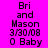 Static image with bright pink background displaying repeated text in black pixelated font: 'Bri and Mason 3/30/08 0 Baby' arranged vertically.