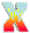 Animated X-shaped icon with shifting color gradients and patterned sections
