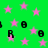 Green background with scattered pink stars and black pixelated letters R and O in a repeating pattern.
