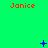 Green background with red text 'Janice' repeated across three , blue symbols changing position and form in each