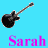 Pixelated electric guitar icons with 'Sarah' text in varying colors on a blue background, showing animation changes across frames.