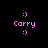 Pixelated pink smiley face and 'Carry' text on black background with light blue rectangular overlays in different positions.