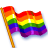 A static pixelated rainbow flag on a white background with horizontal stripes of red, orange, yellow, green, blue, and purple.