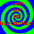 Four identical spiral patterns with blue and green concentric rings, each containing red text reading "YOU GOT ME" and a horizontal red "hypnotized" text across the center.