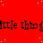 Red background with white speckles and repeated black text 'little thing' in a stylized font, partially obscured by a gray rectangle.