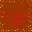 Brown background with yellow pixel dots and red text reading "sprinkles" above three red parentheses in four repeated sections.