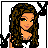 Pixel art animation of a woman with long brown hair, black top, and high heels, showing full body in sequence.