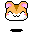 Pixelated hamster head with orange-brown fur, pink inner ears, white cheeks, and black eyes showing four distinct expressions across frames.