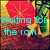 Pixelated image with red heart, yellow star, and green foliage background; cyan text reads 'waiting for the rain...' in two lines.