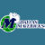 A split-screen pixel art image with a blue background on the left and dark green on the right, featuring stylized text and a circular logo element.