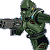 Pixelated green armored figure holding a large weapon, standing against gray background with green text reading 'Original Icons .com' on right.