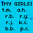[MY GIRLS] text repeated across a blue background with small star icons and of abbreviated names