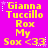 Yellow pixelated text on bright pink background with white star accents, displaying 'Gianna Tuccillo', 'Rox', 'My', and 'Sox <33' in multiple