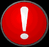 Two red circular icons with white exclamation marks and gray borders, side-by-side on black background.
