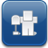 Blue square icon with rounded corners containing white pixelated shapes resembling a chair and a person.