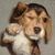 A pixelated dog with brown and white fur appears in two distinct , one showing a bright green background with pink text reading "Love Counts"