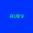 Static pixel art image with blue background and pink rectangular blocks, displaying green text 'RUBY' in multiple positions.