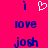 A bright pink background displays two identical static text with blue 'i' characters, white heart symbol, and blue 'love josh' text