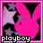 A contact sheet of five pixelated animated frames showing a Playboy Bunny logo in different colors with "playboy" text below each frame on a gray background.