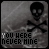 Black-and-white pixelated icon with skull and crossbones symbol above text reading "YOU WERE NEVER MINE" on textured background.