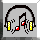 Pixelated avatar with headphones, yellow ear cups, red accents, and musical notes on a gray background.