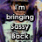 A pixelated image of a person in a light-colored shirt holding two torches, with text overlays changing across frames.
