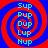 Four identical display a red and blue spiral background with cyan text reading Sup Pup Dup Lup Nup in vertical order