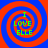 Four identical spiral patterns with red and blue concentric rings, each containing green text reading "I LOVE ELLE" in a pixelated font.