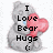 Pixelated gray bear holding pink heart with text 'I Love Bear Hugs :(' overlaid in black block letters.