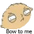 A static image of a cartoon character's face with multiple black pixel blocks appearing in different positions across six , each labeled "Bow to me" below