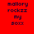 Red background with dark blue pixelated text reading 'mallory rockzz my soxx' in four lines, where the middle line shifts between white and red backgrounds across frames.