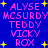 Blue background with pink text listing names and yellow stars, arranged in a pattern across two