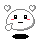 A 4-frame pixel art animation of a white rounded character with black eyes, red cheeks, and heart symbols above its head, displayed in a 2x2 contact sheet on gray background.