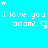 Pixelated cyan background with repeated white text "i love you adam! <3" and small star symbols, showing animation changes in cursor position.