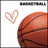 A basketball-themed buddy icon with a heart symbol and text elements, showing animation changes between frames.