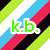 A static image with diagonal stripes in green, white, light blue, pink, and black; two text labels 'k.b.' (green) and 'a.h.' (purple); a red plus sign on the right side.