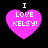 Four identical pink heart-shaped icons with white text "I LOVE KELSY!" on black background, each displaying slight variations in pixelation and brightness.