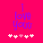 A bright pink background displays purple text reading "I love you" with a of white and light pink pixelated hearts below