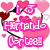 Pixelated icon with pink and white text over a Hello Kitty face surrounded by hearts.