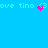 Pixelated blue background with cyan text 'ove tino' and 'Gove tino' and pink heart symbols in two positions.