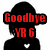 Pixelated black silhouette of a person with red text 'Goodbye YR6' overlaid, white heart shape on chest, white background.