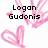 Pixelated pink hearts and text on white background with 'Logan Gudonis' and 'I love you' in black block letters.