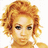 Pixelated portrait of a person with curly light brown hair, dark eyes, and a neutral expression against a white background.