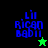 Pixelated text 'Lil Rican Babii' in blue on black, green, and gradient green backgrounds with star symbols.